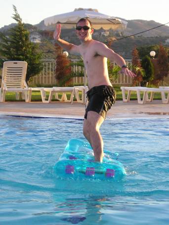 Alex Sheldon, "surfing".  I could go right across the pool!